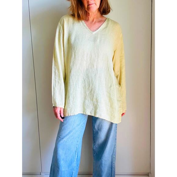 CP Shades Linen Tunic Top in Butter Yellow Size Large Beachy Loungwear - Picture 1 of 8